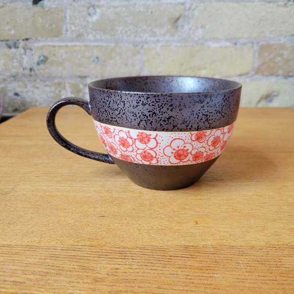 Japanese Ceramic Mug/Tea Cup with Inlaid Design Red & Gunmetal 12oz - Picture 2 of 4